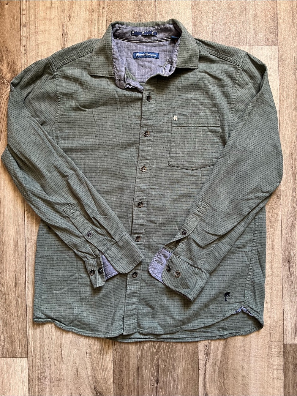 Tommy Bahama Olive Sage Green Textured Long Sleeve Button Down Shirt M